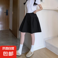 日系藏青色半身裙女夏季薄款2025新款高腰小個(gè)子五分短裙 黑色 M