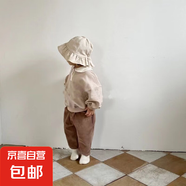 衣念你韓版ins春秋款純色長(cháng)褲休閑簡(jiǎn)約童褲男女寶寶棉褲重要百搭 淺棕 73 CM