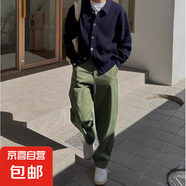 秋冬加厚毛衣外套男純色寬松帥氣慵懶風針織開衫休閑中性風 藏青色【專柜品質】 M