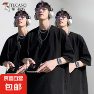 啄木鳥純色圓領(lǐng)重磅純棉短袖男女同款體恤寬松潮牌圓領(lǐng)t恤2件裝YB 黑色+黑色+黑色 XL 推薦130-150斤