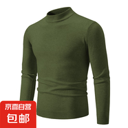 【半高領(lǐng)】保暖毛衣男秋冬季寬松日系復(fù)古線衣簡約內(nèi)搭打底針織衫 軍綠色 XL