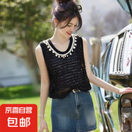 2025夏季韓版時(shí)尚鉤花鏤空無(wú)袖背心女外穿吊帶上衣 黑色 均碼