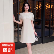 【有里布】2025夏季新小香風(fēng)重工釘珠荷葉袖顯瘦A字連衣裙D2440 杏色 2XL 【130-145斤】