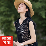 2025夏季吊帶女外搭罩衫鏤空針織無袖上衣網(wǎng)衫披肩鏤空罩衫女 黑色 均碼
