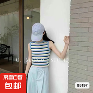 2025夏季彩色條紋吊帶小背心女內(nèi)搭外穿無袖上衣潮 蘭色 均碼