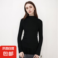 【海瀾之家制造商】女士100%精紡羊毛衫修身款內(nèi)搭毛衣打底衫 黑色 L