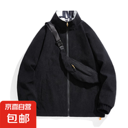 燈芯絨戶外夾克外套男春秋潮牌棒球服痞帥高級(jí)感外套百搭工裝夾克 黑色 L 【建議105-120斤】