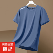 男士短袖t恤夏季潮牌冰絲薄款圓領(lǐng)寬松速干體恤夏天百搭休閑上衣 純色【單桿蝴網(wǎng)藍(lán)色】 5XL 建議180-200斤