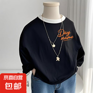 祥如芬男女童純棉圓領(lǐng)t恤拉領(lǐng)100棉新穎長袖吸汗打底衫兒童t恤春 經(jīng)典黑【DAYNAME插色】 薄款 160