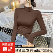歐洲站2025新款半高領(lǐng)打底衫女秋冬修身顯瘦加絨內(nèi)搭保暖長(zhǎng)袖t恤 D56-咖啡色 XL 建議115-130