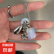 鈦鋼石頭葡萄串吊墜項鏈個性簡約時尚百搭鎖骨鏈小眾高級感毛衣鏈 項鏈-銀色-白色