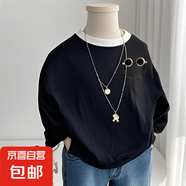 祥如芬純棉圓領(lǐng)男女童t恤插色100棉中大童長(zhǎng)袖吸汗打底衫兒童卡通 經(jīng)典黑【咖啡笑臉插色】 薄款 110