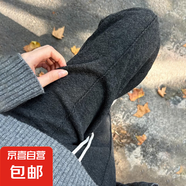 黑灰色闊腿褲女春季2025高腰休閑人字紋毛呢褲垂感窄版顯瘦直筒褲 黑灰色小個子 不加絨 5XL 碼 建議175-190斤