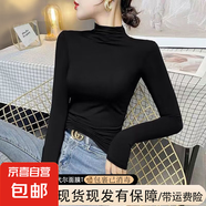 歐洲站2025新款半高領(lǐng)打底衫女秋冬修身顯瘦加絨內(nèi)搭保暖長袖t恤 D56-黑色 3XL 建議145-160