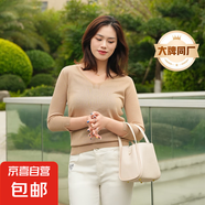 【阿瑪尼制造商】領(lǐng)萊塞爾天絲針織衫上衣女套頭衫氣質(zhì)短袖T恤 卡其色 M （100-110斤）