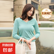 【阿瑪尼制造商】領(lǐng)萊塞爾天絲針織衫上衣女套頭衫氣質(zhì)短袖T恤 水蘭 S （80-100斤）