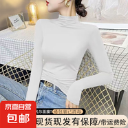 歐洲站2025新款半高領(lǐng)打底衫女秋冬修身顯瘦加絨內(nèi)搭保暖長袖t恤 D56-白色 3XL 建議145-160