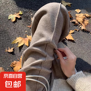 黑灰色闊腿褲女春季2025高腰休閑人字紋毛呢褲垂感窄版顯瘦直筒褲 燕麥色小個子不加絨 5XL 碼 建議175-190斤