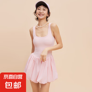 新款夏季女裝顯瘦遮肚子花苞裙跑步瑜伽運(yùn)動(dòng)簡(jiǎn)約潮流無袖連衣裙 蜜桃粉 S