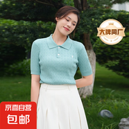 【阿瑪尼制造商】拉夫同款夏天絲小馬刺繡針織衫短袖女POLO打底衫 水蘭 L （110-125斤）