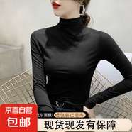 莫代爾高領(lǐng)內(nèi)搭打底衫女秋冬新款大碼洋氣修身顯瘦內(nèi)穿長袖上衣服 D56-黑色 M 建議85-100