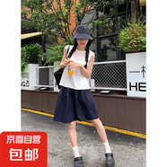 纖怡嬌日系藏青色半身裙女夏季薄款高腰a字學(xué)院風(fēng)短裙小個子工裝 藏青色 L 111-125斤