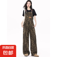 延芮2025春夏潮牌復(fù)古豹紋牛仔背帶褲高腰寬松直筒闊腿褲百搭顯瘦 YPYC7052--BTN806--豹紋 2XL