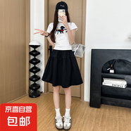 纖怡嬌日系藏青色半身裙女夏季薄款高腰a字學(xué)院風(fēng)短裙小個子工裝 黑色 XL 126-140斤