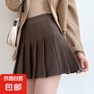 毛呢短裙百褶裙女秋冬新款格子黑色高腰韓版A字裙顯瘦半身裙H23 深卡其加長 L