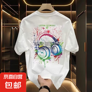 耳機(jī)涂鴉印花短袖t恤男士潮流休閑百搭高品質(zhì)潮牌T恤男裝上衣DHGJ 白色 2XL