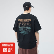 潮牌純棉短袖t恤男夏季寬松休閑大碼體恤高端印花短袖百搭T恤CYQ 黑色 薄款 L 推薦105-115斤
