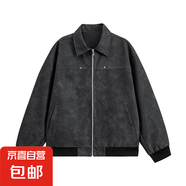 美式痞帥cleanfit短款?yuàn)A克男春秋新款感復(fù)古翻領(lǐng)機(jī)車外套上衣 深灰色 3XL