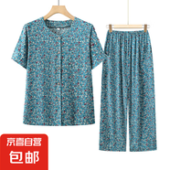 新款老年人棉綢套裝70到80歲奶奶衣服開衫老太太夏裝短袖襯衫碎花 2號(hào)色 XL 90-105斤