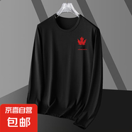 長(zhǎng)袖t恤男秋季美式新款休閑百搭修身款時(shí)尚印花上衣T恤打底衫 LYK 長(zhǎng)袖【小楓葉】黑色 4XL