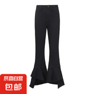 【江南布衣制造商】春夏新款高腰彈力微喇褲顯瘦開(kāi)叉黑色微喇褲 黑色 常規(guī) 2XL
