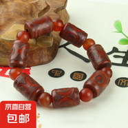 天珠手串 西藏瑪瑙三眼天珠手鏈 藏式天眼九眼天珠 做舊瑪瑙天珠 風(fēng)化紅皮三眼直柱