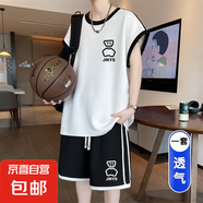 青少年男裝帥氣學生潮流短褲套裝2025夏季薄男生酷帥穿搭搭配一套 白色套裝 L 【100-120斤】
