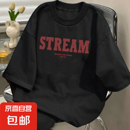 爆款100%純棉短袖t恤美式復古英文今年流行休閑情侶裝 T2817-DPJ 黑色【字母STREAM】 M (80-105斤)