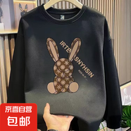 【重磅華棉】印花秋冬衛(wèi)衣男春秋季韓版新款圓領(lǐng)寬松上衣chic港風(fēng) 黑色 V303古奇兔 3XL