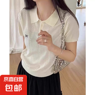 韓版Polo領(lǐng)螺紋蝴蝶結(jié)上衣尊滴好好看夏季新款小眾短袖T恤 白色 M