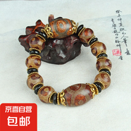 天珠手串 西藏瑪瑙三眼天珠手鏈 藏式天眼九眼天珠 做舊瑪瑙天珠 磨砂雙大天珠手串