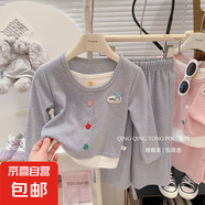 女童套裝女童2025韓版春秋款假兩件上衣+褲子套裝可愛寶寶套裝76 藍色 星辰套裝 100 建議身高80-90體重25-30斤