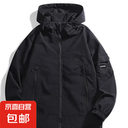 新款男士連帽夾克衣寬松休閑百搭?yuàn)A克外套春秋戶外情侶款空調(diào)外套 黑色 2XL 【建議145-160斤】