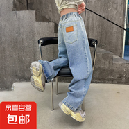 女童秋款牛仔褲2025新款中大童洋氣闊腿褲女孩韓系寬松闊腿褲子潮 圖片色 170