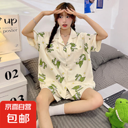 睡衣女夏季薄款仿棉開衫短袖短褲套裝學生甜美可愛外穿翻領(lǐng)家居服 Q91850 2XL 女