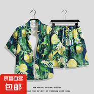 港風復古短袖花襯衫男夏威夷泰國三亞海邊度假情侶短褲沙灘服套裝 南南T3684 4XL