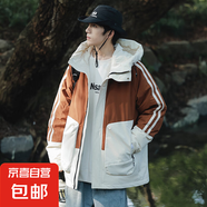 潮牌工裝羽絨服男女同款冬季新款潮流寬松輕薄百搭短款羽絨衣 焦糖色 M (170) 建議體重90-110斤