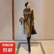 針織連衣裙女秋冬新款韓版氣質(zhì)法式修身顯瘦打底中長(cháng)裙子HMDR2793 橄欖綠 XL
