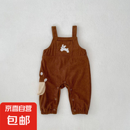 2025春款嬰幼兒男女寶寶背帶褲套裝0-3歲蘑菇背帶褲上衣兩件套 背帶褲棕色 66