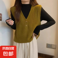 針織馬甲女背心早秋2025新款外穿v領(lǐng)毛衣灰色上衣毛線疊穿小馬夾 3044芥末黃 L  【建議111斤-120斤】